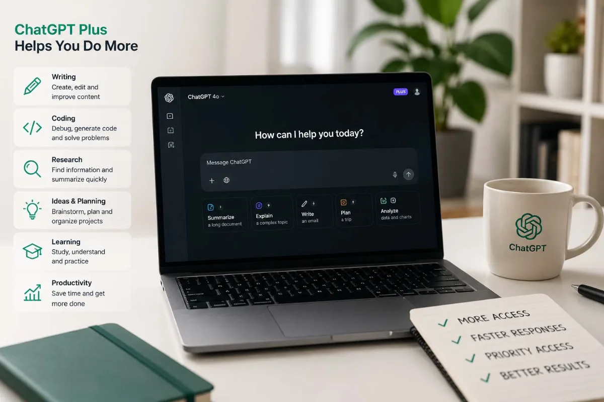 ChatGPT Plus used for writing coding research and productivity work
