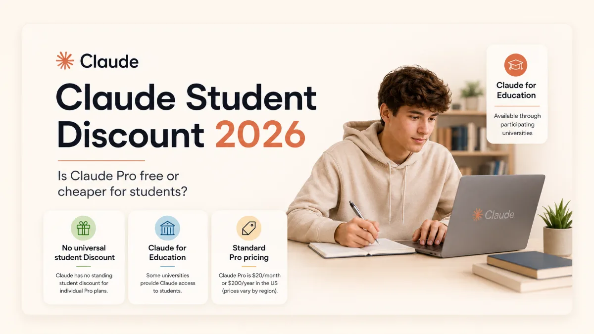 Claude student discount 2026 guide showing Claude Pro pricing and university Education access