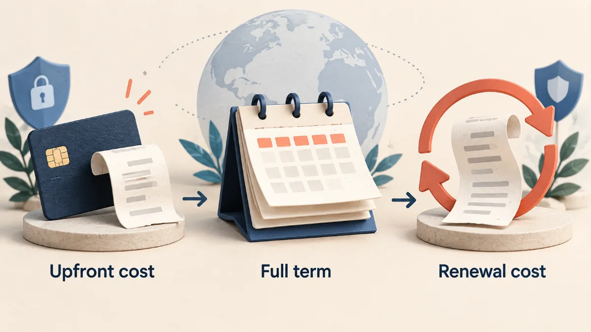 Payment receipt, full-term calendar and renewal receipt showing three costs to compare.