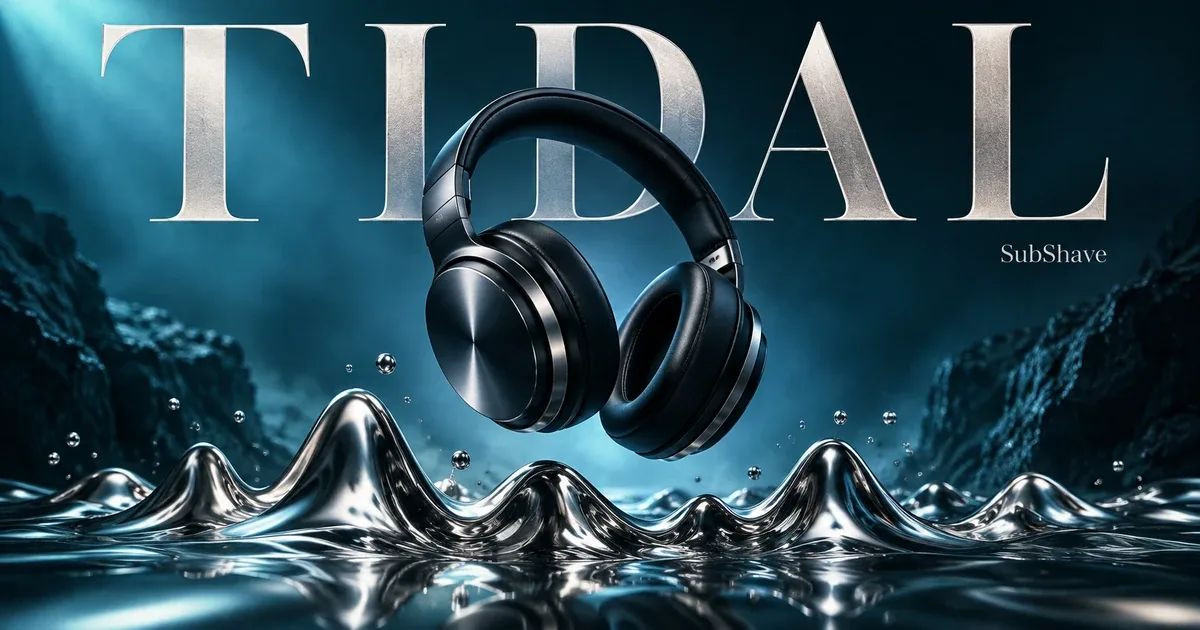 TIDAL: black headphones floating above a silver sound wave.