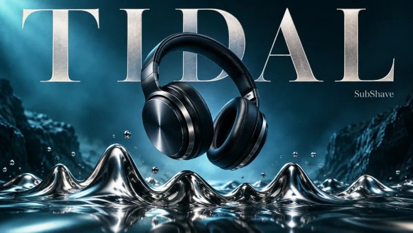 TIDAL: black headphones floating above a silver sound wave.